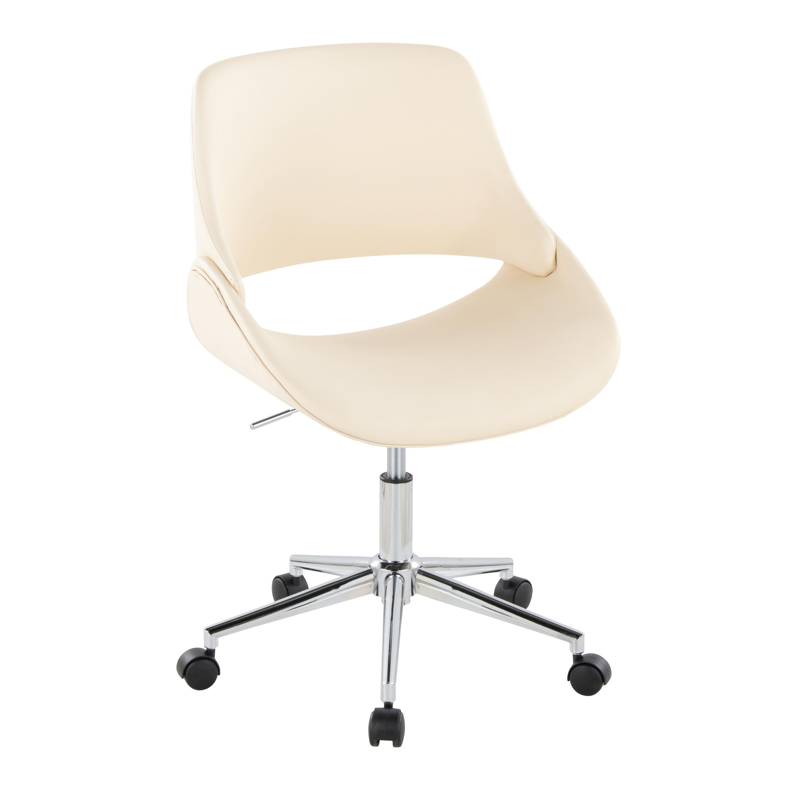 Contemporary Office Chair in Chrome Metal and Cream Faux Leather - Grand Goldman