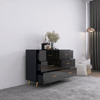 High Glossy Surface 6 Drawers Chest of Drawer with Golden Handle and Golden Steel Legs Black Color Vanity - Grand Goldman Shop