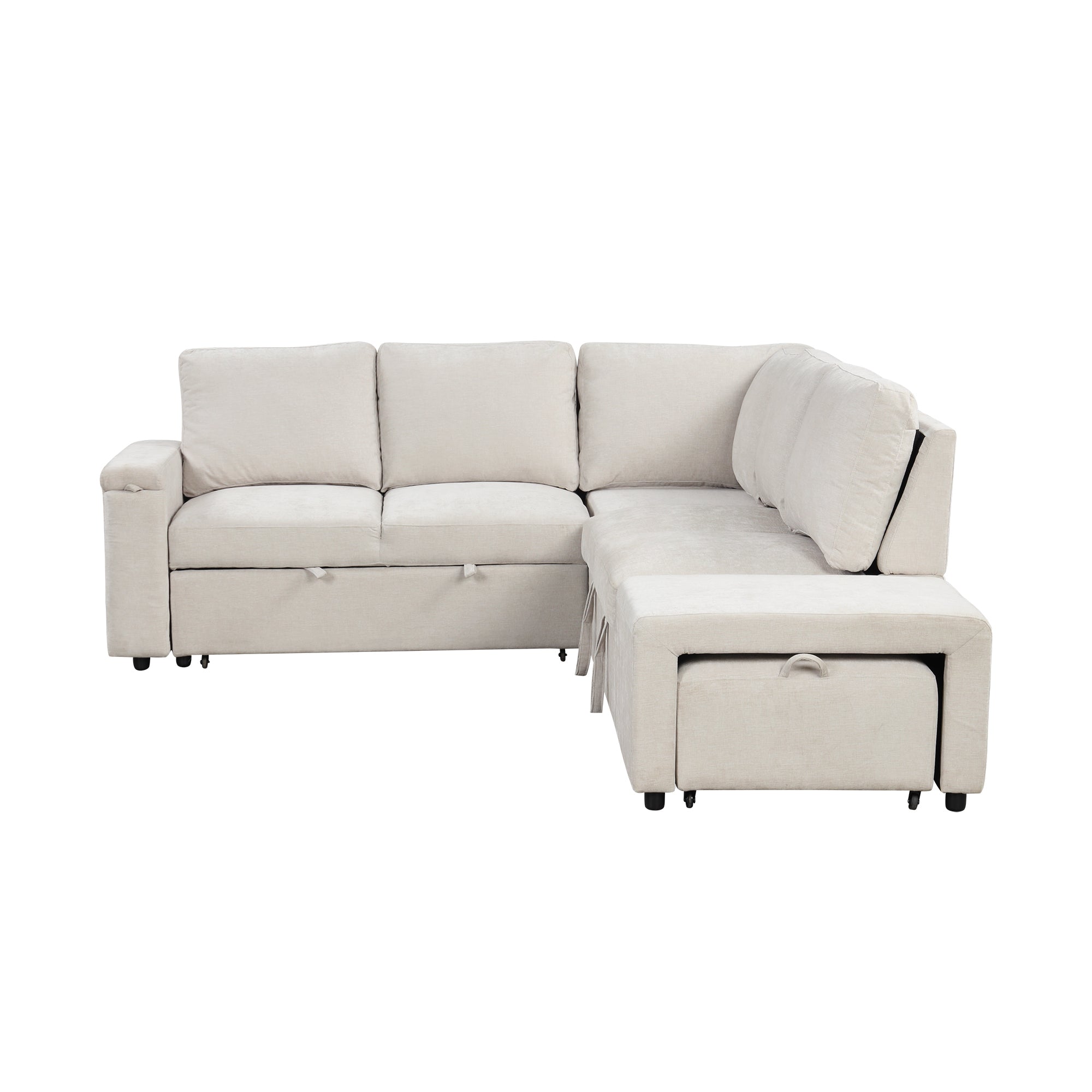 U_STYLE L-shaped Pull-Out Sofa Bed with Storage, USB Ports, and Cup Holders, Modular Design for Living Rooms, Offices & Apartments - Grand Goldman Shop