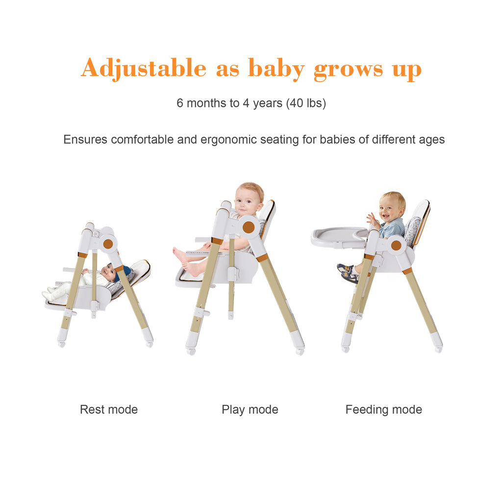 Convertible Baby High Chair to Rocker with 5-Point Harness, Foldable Infant Feeding Chair in White with Removable 2-Tier Easy