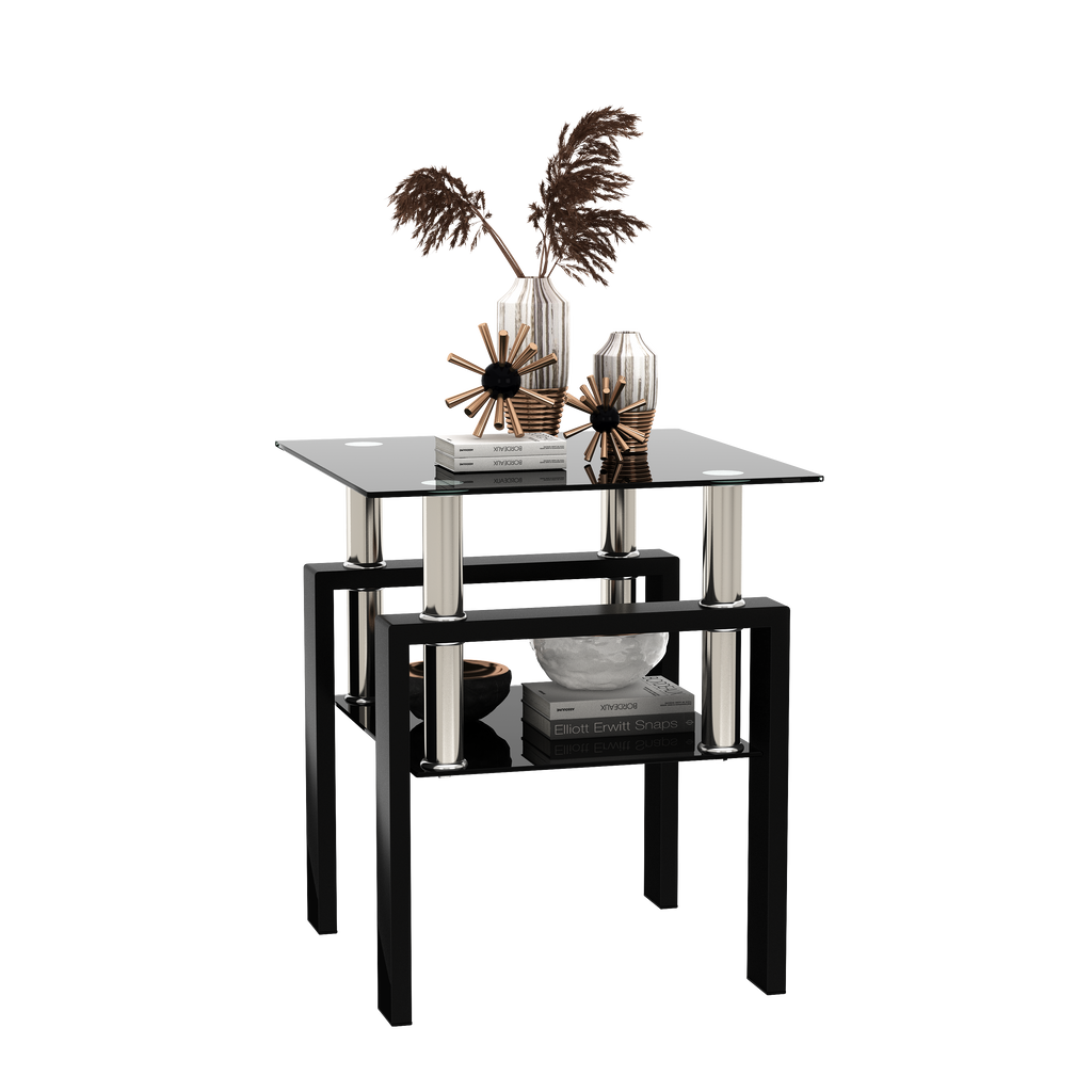 Modern Tempered Glass Tea Table Coffee Table End Table, Black, Square, 1-Piece for Living Room - Grand Goldman Shop