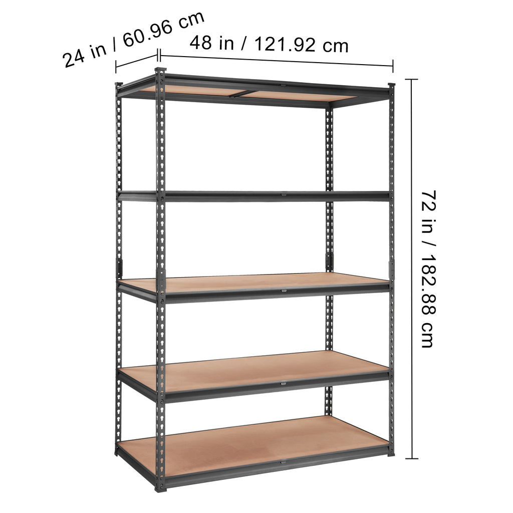 Storage Shelving Unit, 5-Tier Adjustable, 2000 lbs Capacity, Heavy Duty Garage Shelves Metal Organizer Utility Rack, Black, 48' L x 24' W x 72' H for Kitchen Pantry Basement Bathroom Laundry - Grand Goldman Shop
