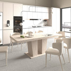 Rectangular extendable dining table, suitable for 6-10 people, with veined travertine pattern, dimensions 160-200 cm, simple and elegant. - Grand Goldman Shop