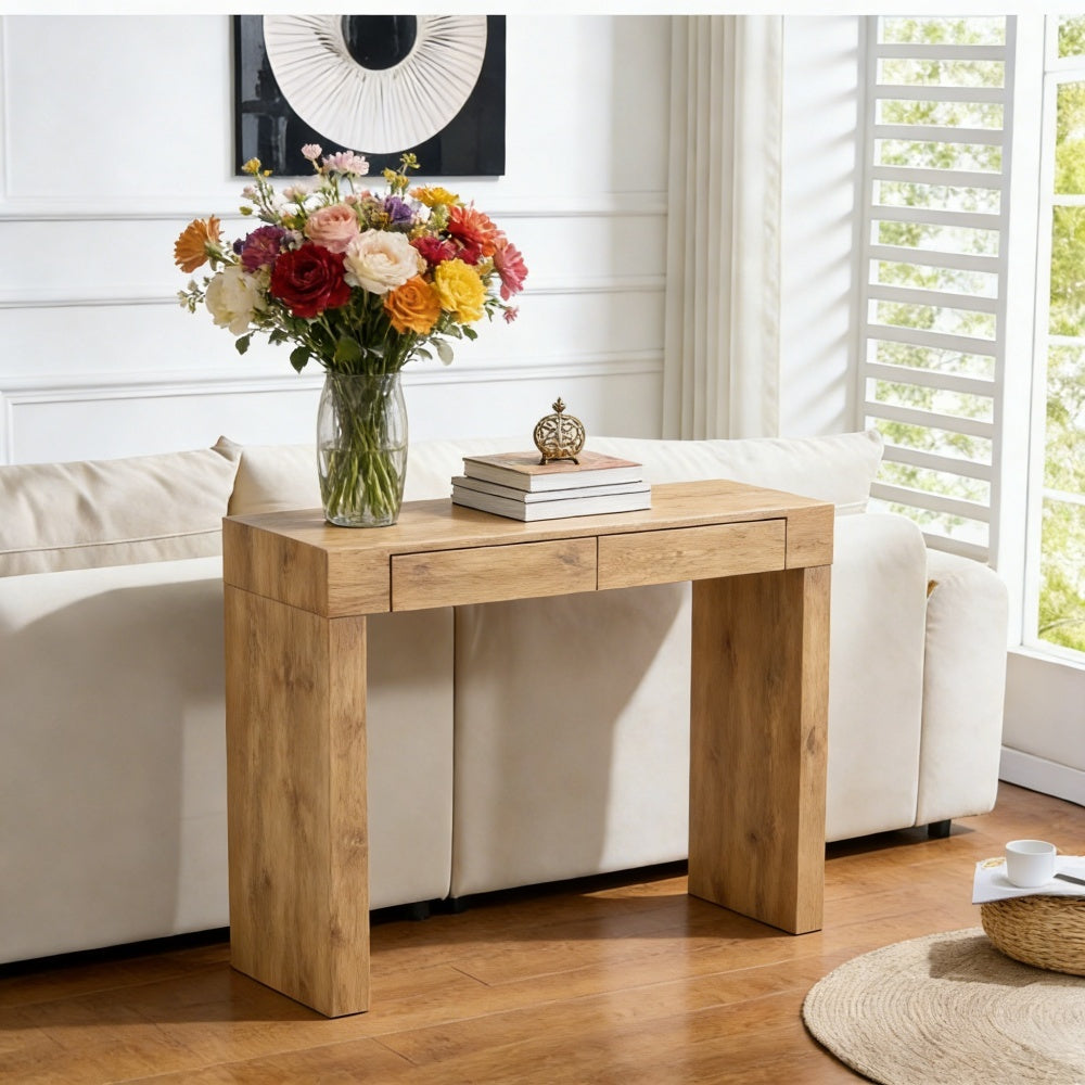 Elegant Natural Wood Grain Bar Table-50 Inches Long, a Practical Choice for Modern Homes.Wood Grain Texture Sticker,Equipped With Two Drawers.Serving As A Bar Table Or A Desk. - Grand Goldman Shop