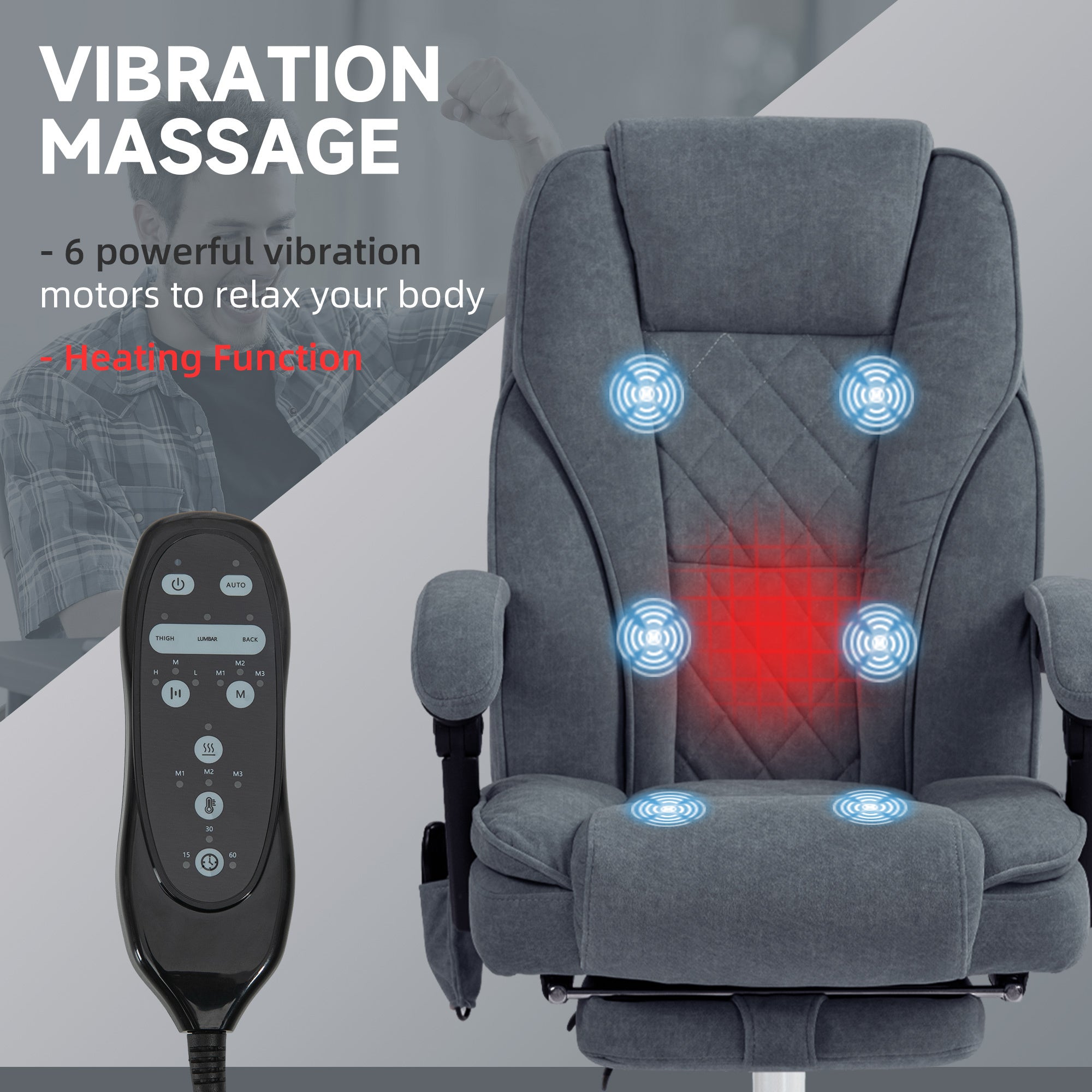 Vinsetto Massage Office Chair with Foot Rest, Executive Office Chair with 6 Vibration Point and Heat, Reclining Computer Chai