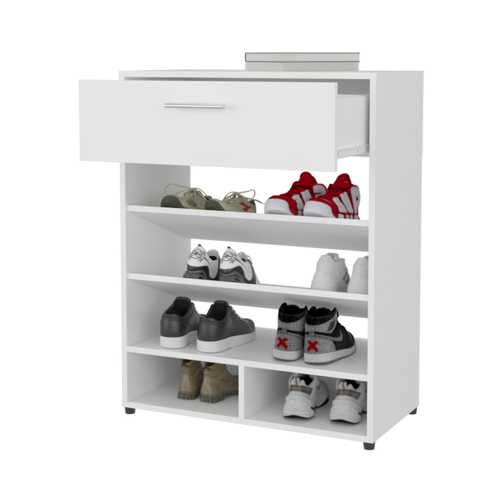 FM FURNITURE Onawa Modern Shoe Rack with Drawer, White - Grand Goldman Shop