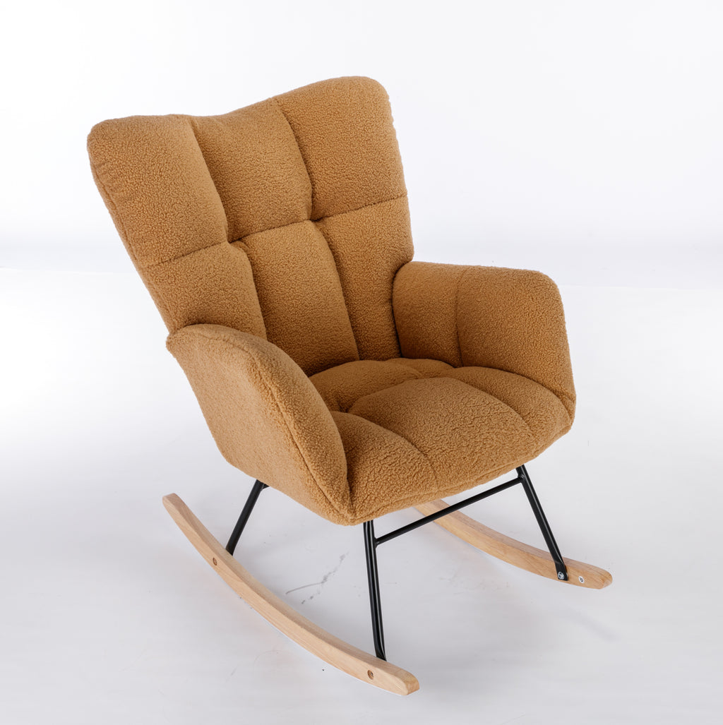 050-Teddy Fabric Rocking Gilder Nursery Chair For Living Room Indoor,Khaki - Grand Goldman Shop