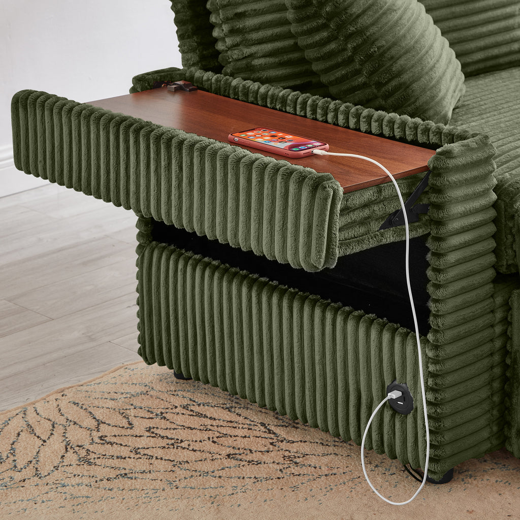 Comfortable Fluffy Corduroy Lazy Sofa, Storage Space for Big Loveseat, Super Soft Chaise Lounge with Double Ottomans and Table Board,Suitable for Chailiving - Grand Goldman Shop
