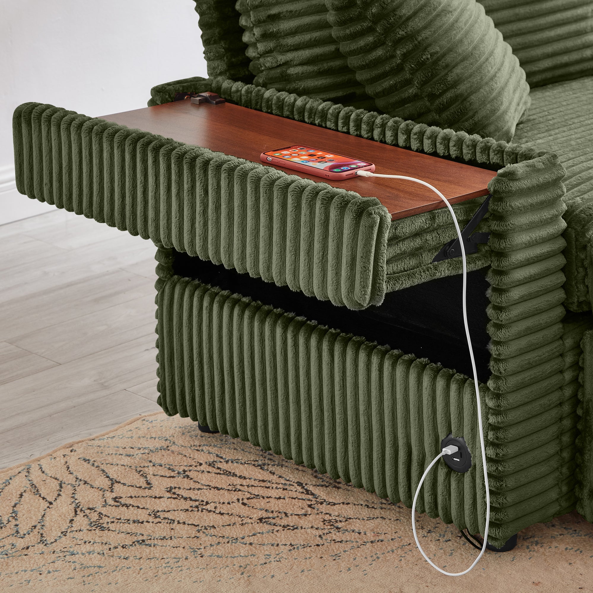 Comfortable Fluffy Corduroy Lazy Sofa, Storage Space for Big Loveseat, Super Soft Chaise Lounge with Double Ottomans and Table Board,Suitable for Chailiving - Grand Goldman Shop