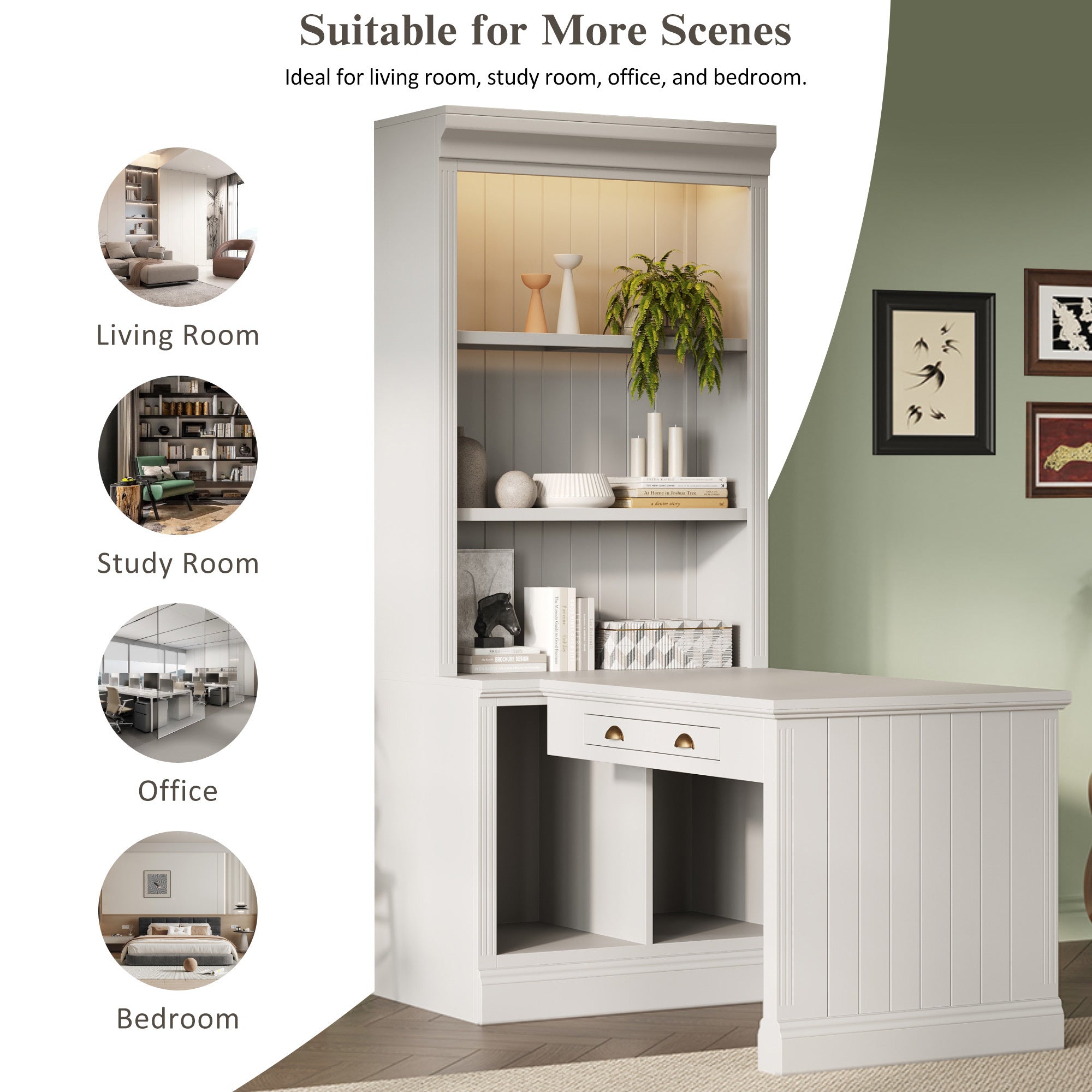 83.4'Tall Bookshelf with Writing Desk, Modern Bookcase with Study Desk, Workstation with Storage Shelf,Storage Bookcase with 