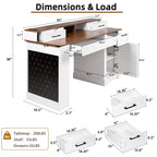 White Farmhouse Office Desk with Storage Cabinet, Charging Station, Monitor Stand & Pegboard, 55' Computer Writing Desk with 