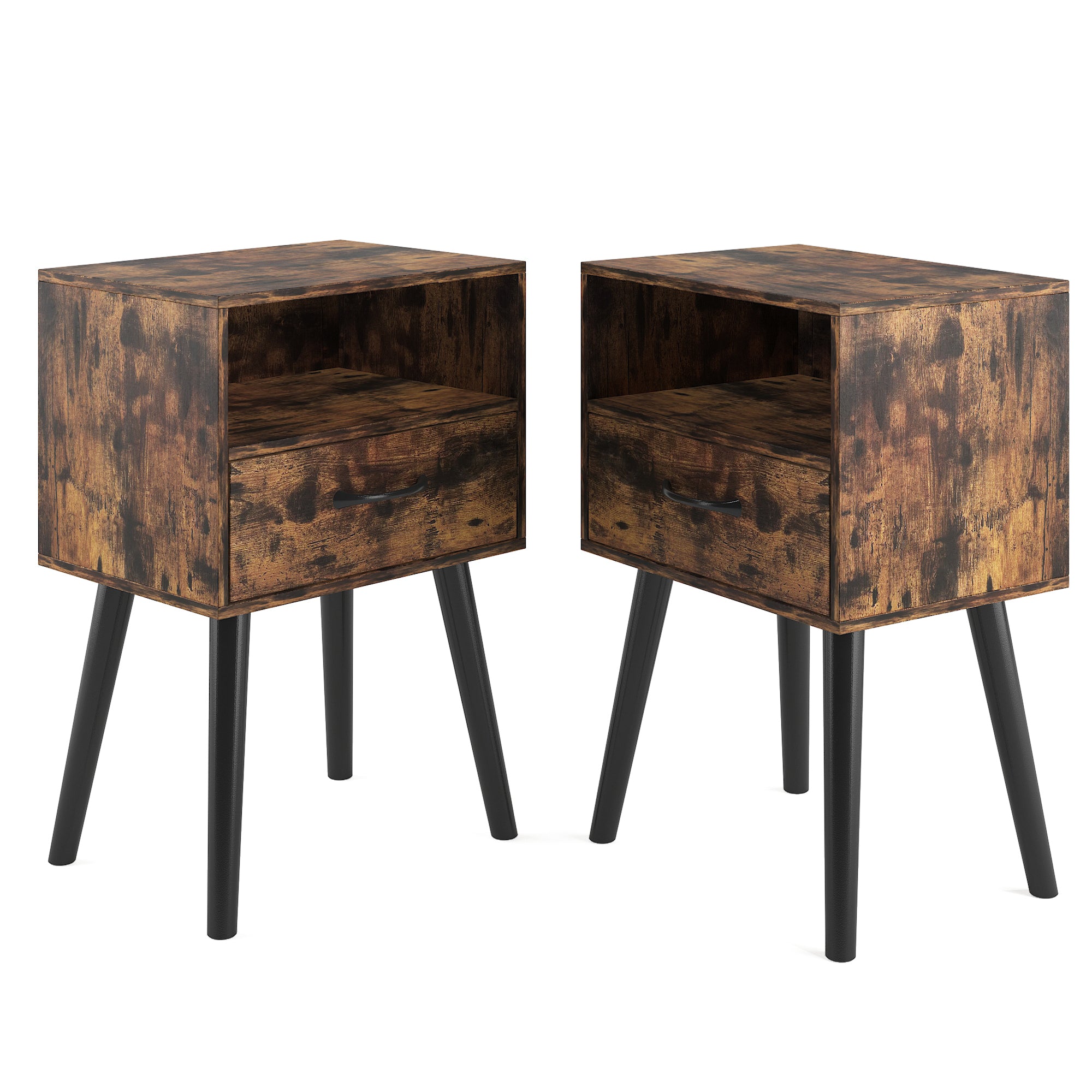 Two Sets of Nightstand,Modern Bedside Table with Storage Drawer and Open Wood Shelf, for Living Room, Bedroom and Small Spaces, Accent Night Stand, Easy Assembly - Grand Goldman Shop