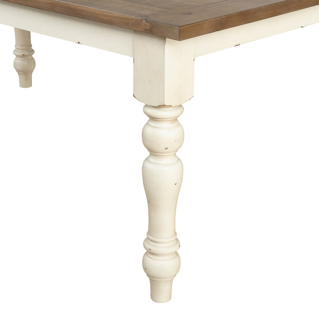 Prato Two-Tone Wood Upholstered Dining Bench, Antique White and Distressed Oak - Grand Goldman Shop