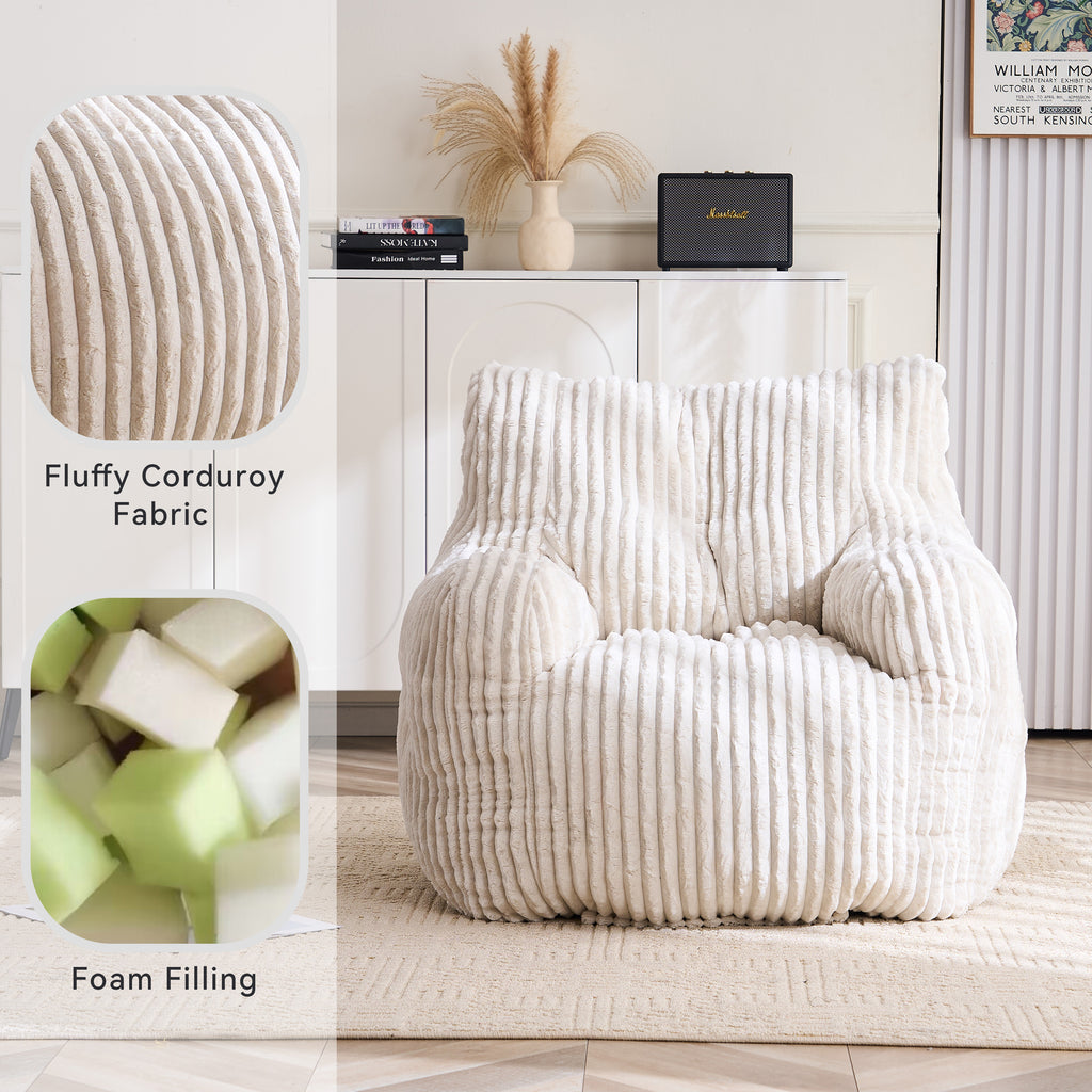010-Soft Fluffy Corduroy Fabric Bean Bag Chair Filled With Memory Sponge,Beige - Grand Goldman Shop