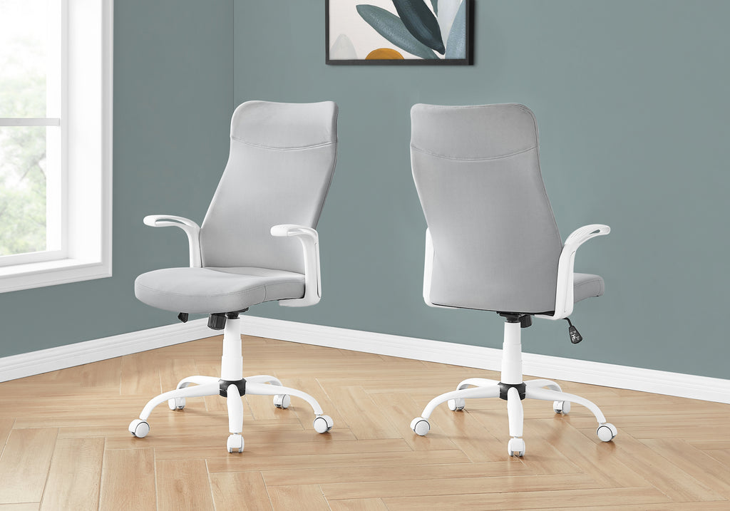 Office Chair, Adjustable Height, Swivel, Ergonomic, Armrests, Computer Desk, Work, Grey Mesh, White Metal, Contemporary, Mode