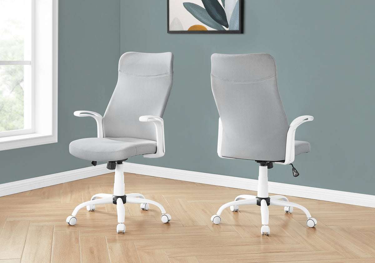Office Chair, Adjustable Height, Swivel, Ergonomic, Armrests, Computer Desk, Work, Grey Mesh, White Metal, Contemporary, Mode