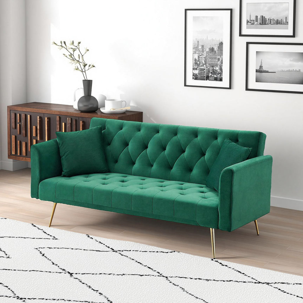 71 inch convertible love seat sofa, American retro  green velvet, suitable for small living room, bedroom, office - Grand Goldman Shop