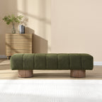 Upholstered Dining Bench for Dining Room, No-Assembly End of Bed Entryway Bench Ottoman for Bedroom Living Room, Green Boucle Fabric Stool Top Wood Leg 300 LBS Weight Capacity - Grand Goldman Shop
