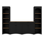 ON-TREND 3-Piece Farmhouse Entertainment Center with Storage Cabinet for TVs Up to 70', Mid-Century TV Stand with Bookshelf, Rustic Versatile Sideboard with Adjustable Shelves for Living Room, Black - Grand Goldman Shop