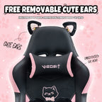Cute Cat Gaming Chair with Paw Lumbar Cushion, PC Video Gamer Chair for Girl Teen Woman (Black) | Premium Home Decor - Grand 