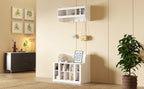 ON-TREND Shoe Storage Bench with Shelves and 4 Hooks, Elegant Hall Tree with Wall Mounted Coat Rack, Entryway Organizer For Hallway, Foyer, Mudroom, White - Grand Goldman Shop