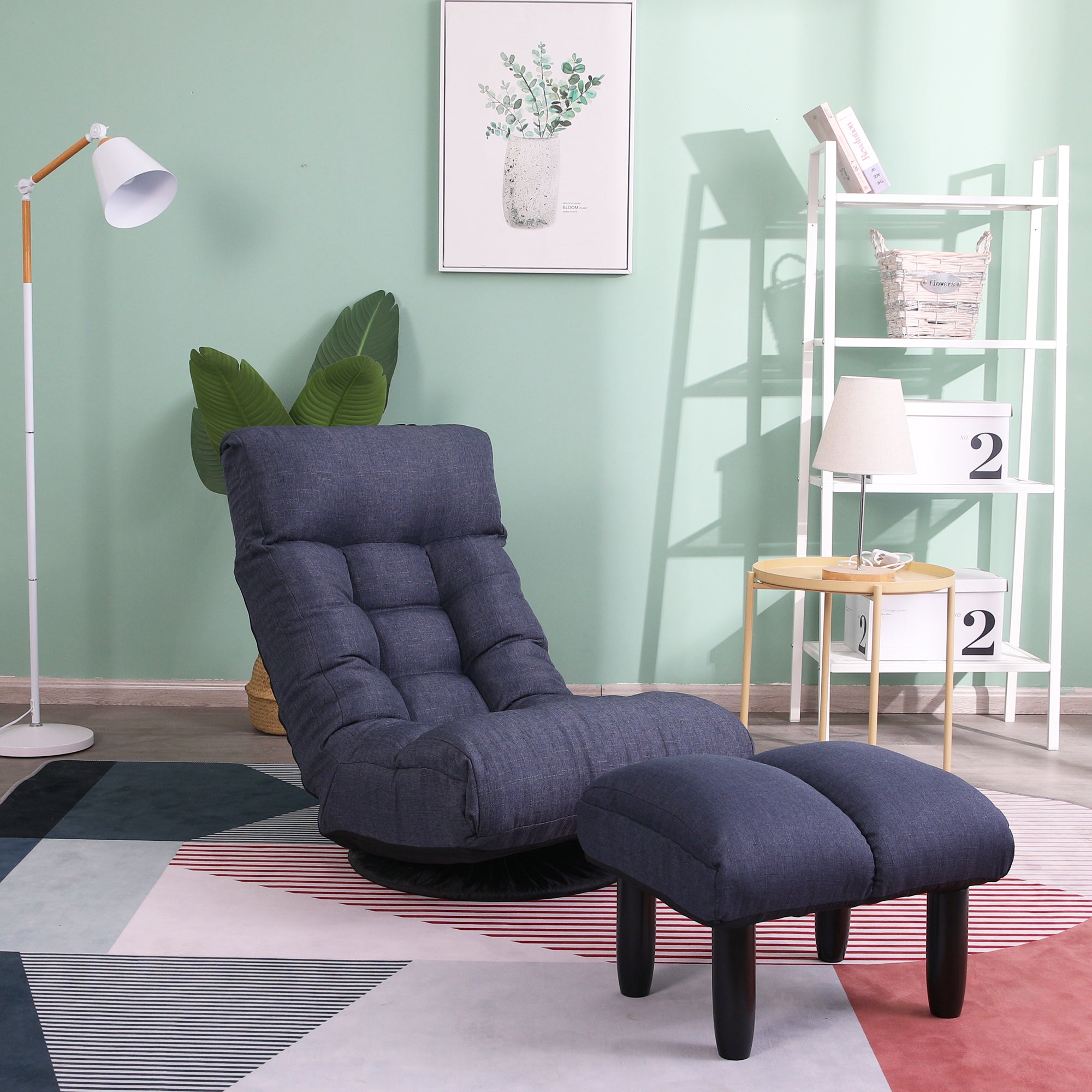 Navy Adjustable Japanese Reclining Floor Chair Sofa with Metal Frame for Living Room & Balcony - Grand Goldman Shop