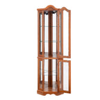Curio Cabinet Lighted Glass Display Curio Cabinet w/Tempered Glass Doors and Shelves, Crown Corner Cabinet with Bulb, Corner Storage Decoration for Living room and Bedroom OAK - Grand Goldman Shop