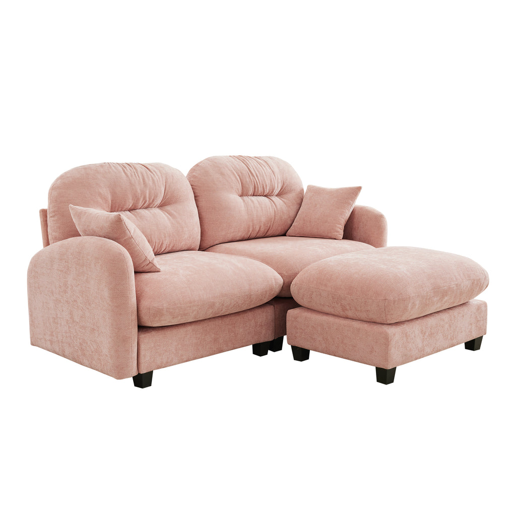 Cloud Sectional L-Shaped Couch With Ottoman,Soft Chenille Fabric,Quilted Pleated Design High-Density Foam,Fits Bedrooms Living Rooms Reading Nooks,Pink - Grand Goldman Shop