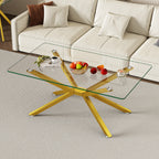 39.37' Rectangular Clear Tempered Glass Coffee Table,Stylish Design with Gold Metal Legs, Coffee Table for Living Room - Grand Goldman Shop