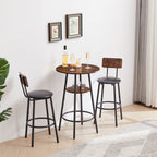 Round bar stool set with shelf, upholstered stool with backrest, Rustic Brown, 23.62'' W x 23.62'' D x 35.43'' H - Grand Goldman Shop