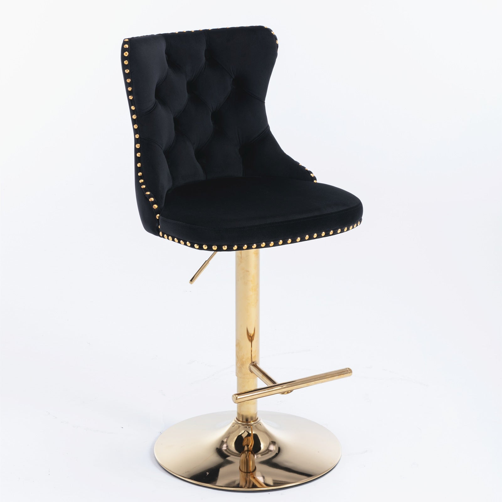 A&A Furniture,Golden Swivel Velvet Barstools Adjusatble Seat Height from 25-33 Inch, Modern Upholstered Bar Stools with Backs Comfortable Tufted for Home Pub and Kitchen Island（Black,Set of 2） - Grand Goldman Shop