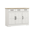 Farmhouse Buffet Cabinet Storage Sideboard with 3 Drawers and 3 Doors for Dining Living Room Kitchen Cupboard-White - Grand Goldman Shop