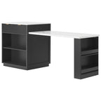 K&K 82.6' Fluted Kitchen Island with Extendable Dining Table for 4-6, Island Table for Kitchen with Power Outlet, Kitchen Table with Double-Side Storage, 2 Drawers 2 Side Open Shelves, Black - Grand Goldman Shop