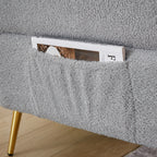 Modern Teddy Upholstered Accent Loveseat Sofa With Side Pocket,Folding Sleeper Sofa Bed With Foldable Armrest , Adjustable Backrest and Golden Metal Legs for Living Room,Grey - Grand Goldman Shop