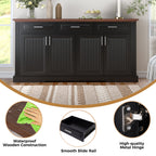 Black Fluted Sideboard Buffet Cabinet with 4 Doors and 3 Drawers, Modern Wood Kitchen Storage Console Table for Living Room Dining Room Entryway, 63' - Grand Goldman Shop