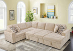 123' Oversized Sectional Sofa with Storage Chaise, U Shaped Sectional Couch with 4 Throw Pillows for Large Space Dorm Apartment. Beige - Grand Goldman Shop