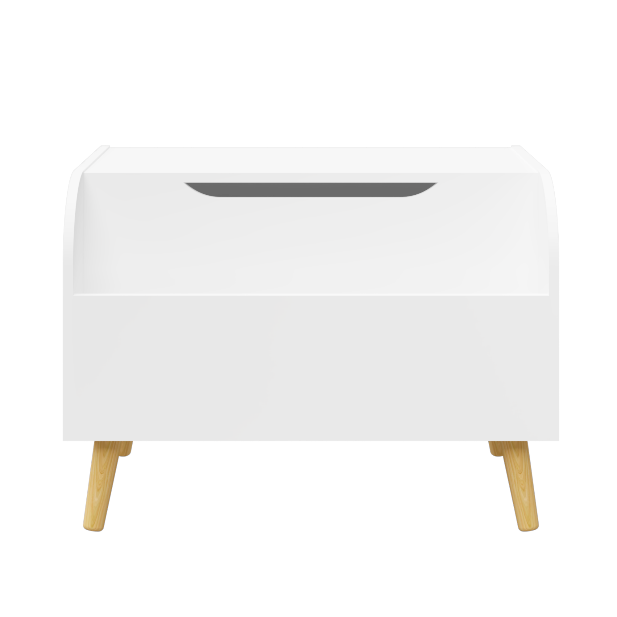 Wooden Toy Box with Front Bookshelf, Flip-Top Lid, Safety Hinge for Kids Room Organization in White, Solid Wood & MDF Constru