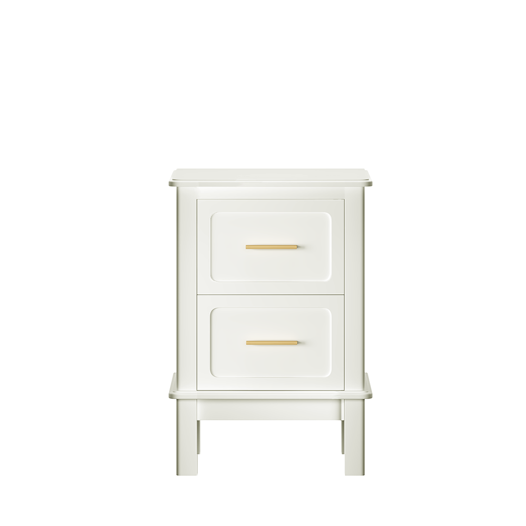 Modern  Nightstand with 2 Drawers, Bedroom Bedside Table with Gold Handles, Sturdy Wood Accent Table for Small Spaces, Living Room, Kids Room & Guest Room-Off White - Grand Goldman Shop