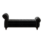 64.5' Bed Bench for Bed Room Nails Tufted Chaise of Lounge with Storage Velvet Upholstery Black - Grand Goldman Shop