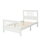 White Pine Wood Platform Bed with Paneled Headboard and Footboard, Twin Size, Solid Wood Frame with 10 Slats - Grand Goldman Shop