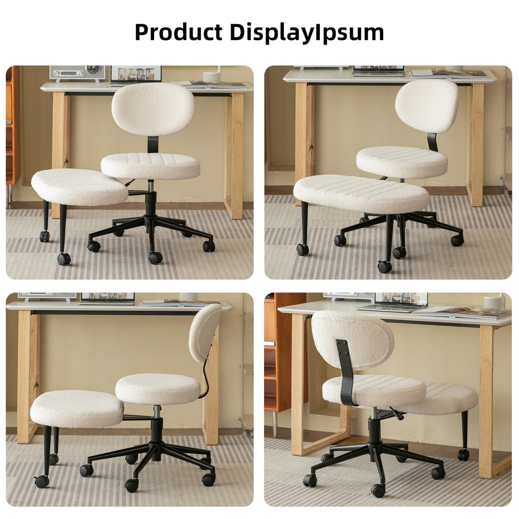 Ergonomic Cross-Legged Office Chair with Back Support, Cream Velvet Multi-Position Desk Chair for Adults, White - Grand Goldm