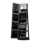 360°Swivel Jewelry Cabinet with Full Length Mirror, 360°Rotating Standing Jewelry Armoire Organizer, Lockable Storage Cabinet, Interior Lighted Mirror, Black - Grand Goldman Shop