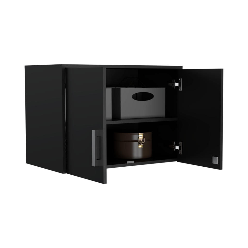 Wall Storage Cabinet Lions, 3 Shelves, Double Door, Black Wengue Finish | Premium Home Decor - Grand Goldman