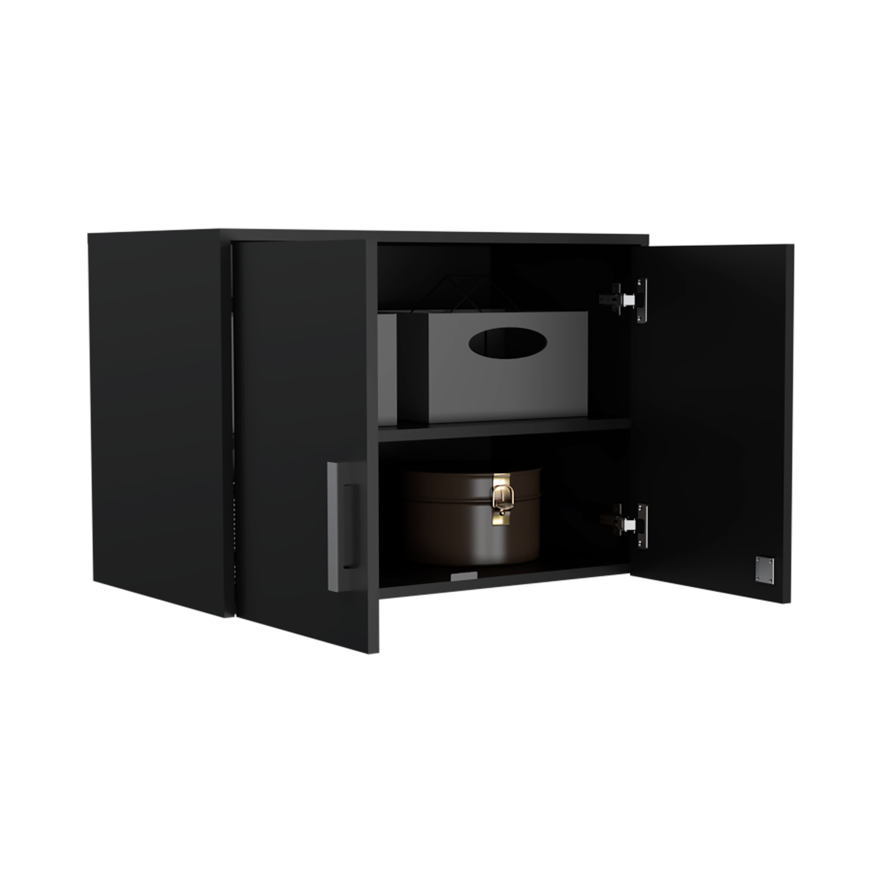 Wall Storage Cabinet Lions, 3 Shelves, Double Door, Black Wengue Finish | Premium Home Decor - Grand Goldman