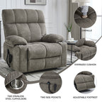 Brown Dual Motor Infinite Position Up to 350 LBS Chenille Power Lift Recliner Chair, Heavy Duty Motion Mechanism with 8-Point Vibration Massage and Lumbar Heating, Dual Cup Holders - Grand Goldman Shop