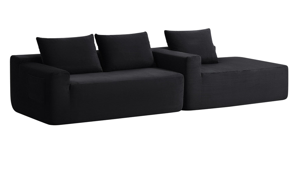 96.9' Cloud Sectional Couch with L-Shape Chaise,Modern Modular Sofa with Deep Seat, Upholstered Couches for Living Room Bedroom,No Assembly Required, (Corduroy Fabric),Black - Grand Goldman Shop