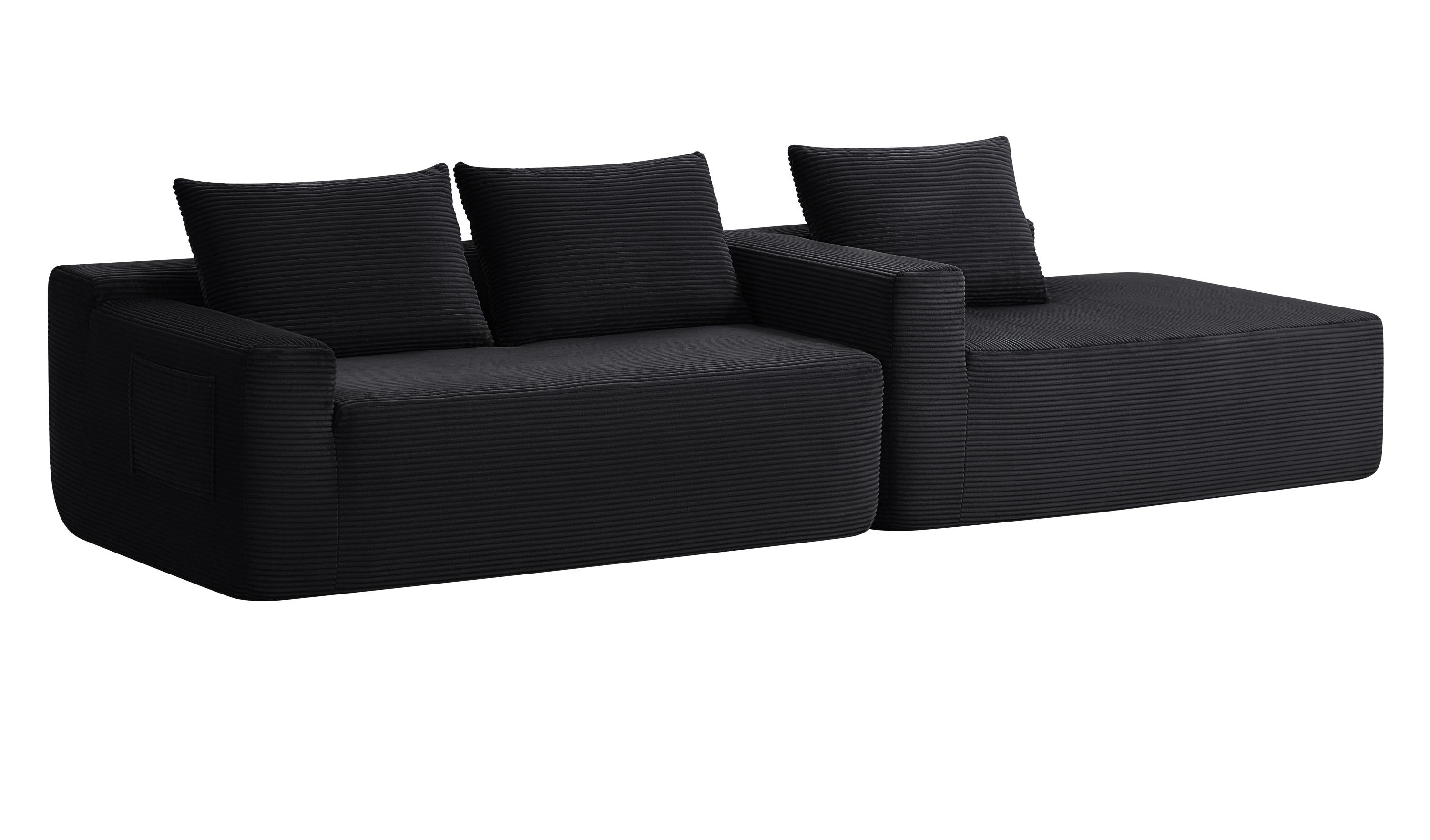 96.9' Cloud Sectional Couch with L-Shape Chaise,Modern Modular Sofa with Deep Seat, Upholstered Couches for Living Room Bedroom,No Assembly Required, (Corduroy Fabric),Black - Grand Goldman Shop