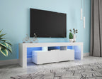 Modern White TV Stand, 20 Colors LED TV Stand w/Remote Control Lights - Grand Goldman Shop