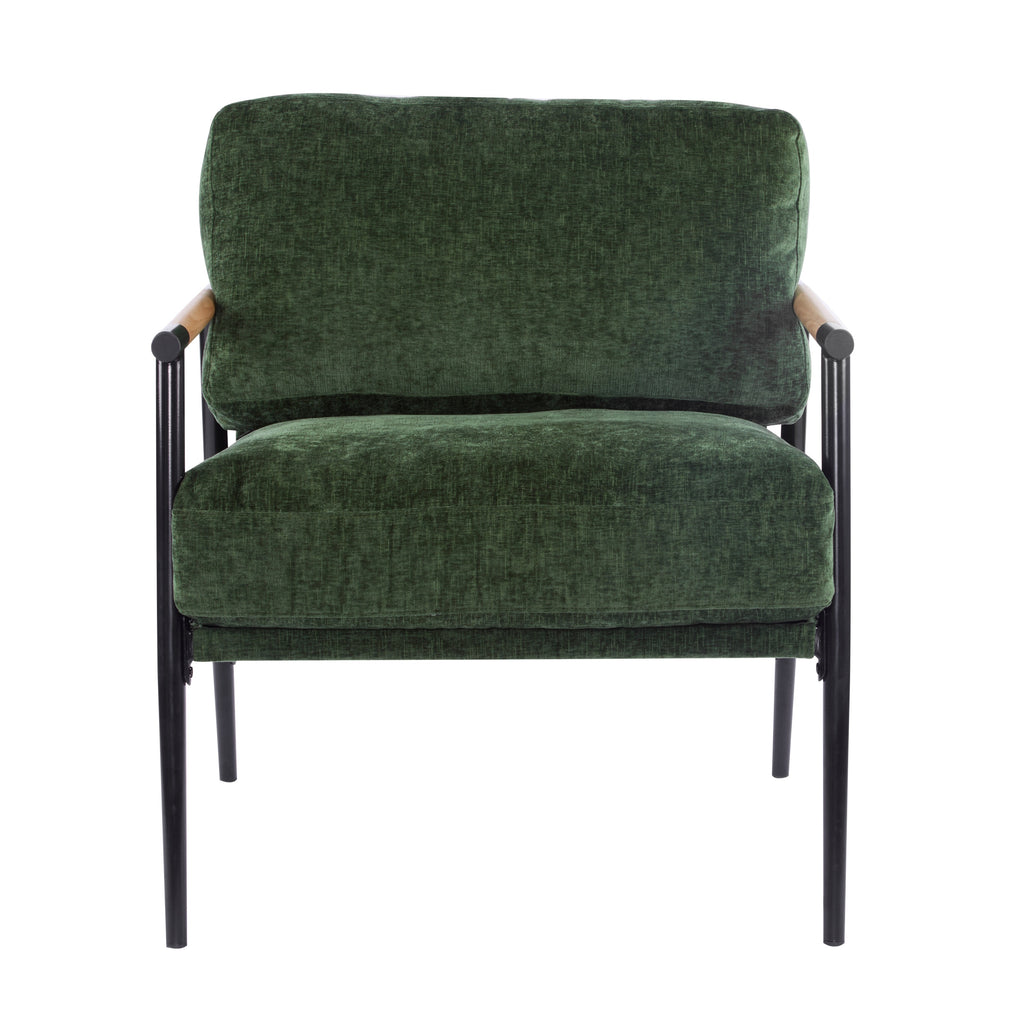 Modern Accent Chair with Plush Cushions, Minimalist Metal Frame, Wooden Armrest Design, Green - Grand Goldman Shop
