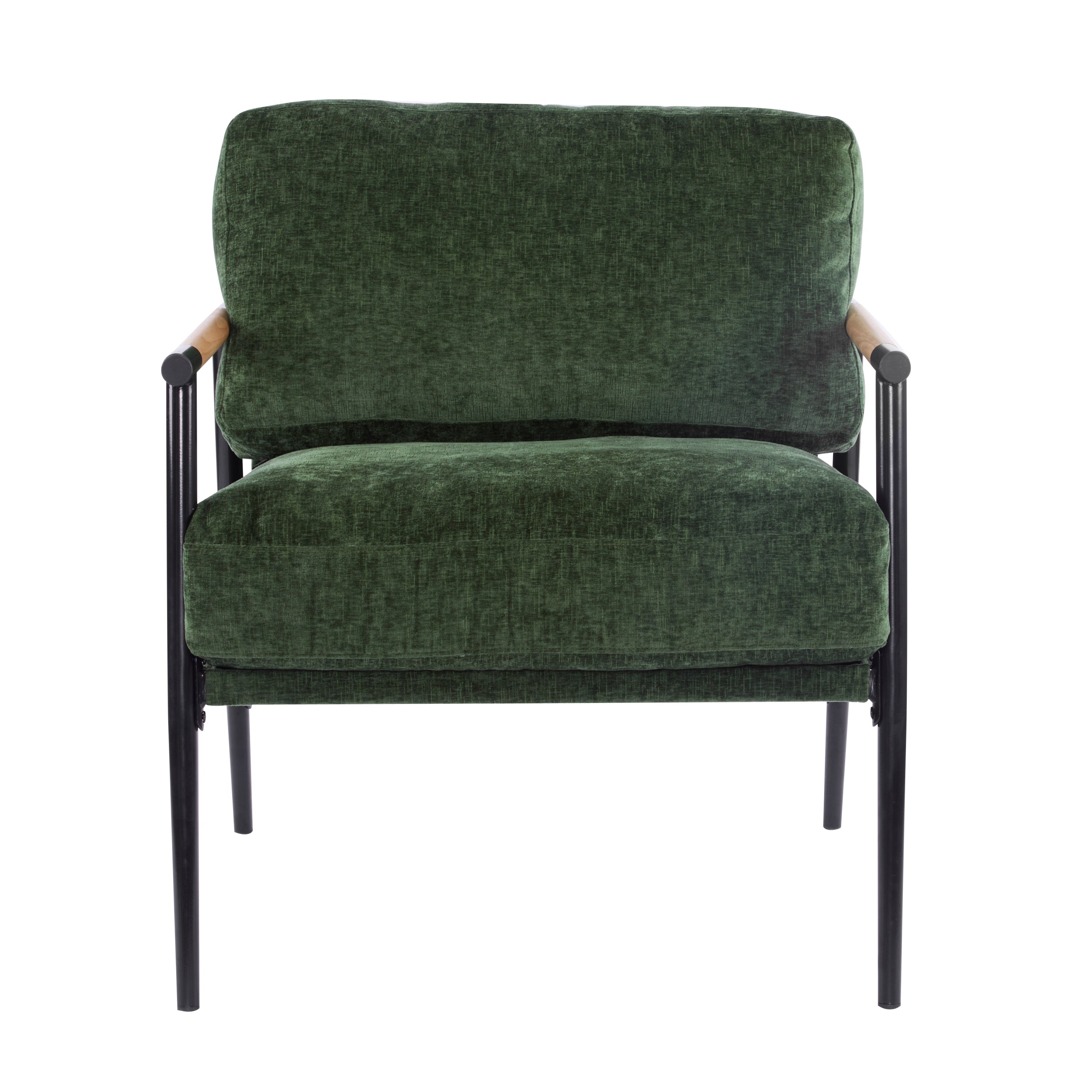 Modern Accent Chair with Plush Cushions, Minimalist Metal Frame, Wooden Armrest Design, Green - Grand Goldman Shop